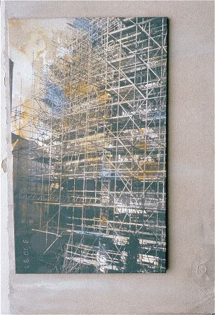 Löwenbauten -Orkus und Zenit-, 180 x 160cm  Reichstag u. Reichstagspalais, und -Potsdamer Platz-, 180 x 190cm Fotomalerei auf Nessel, Werkgruppe, 1998-2000